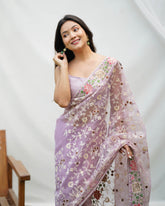 Iris festive wear wild orchid pink pure organza saree